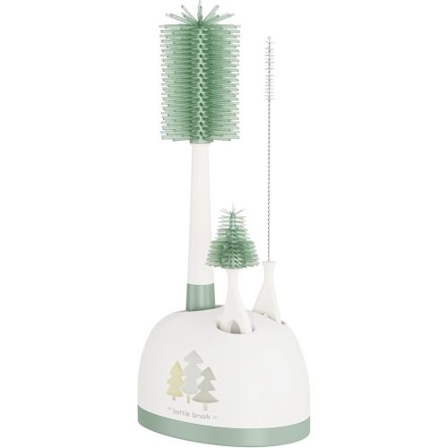 Silicone Bottle Brush Set with Stand,Silicone Bottle Cleaning Brush Cleaner Set, Long Handle 3 in 1 Multipurpose Silicone Baby Bottle Straw Cleaner Brush (Sage Green)