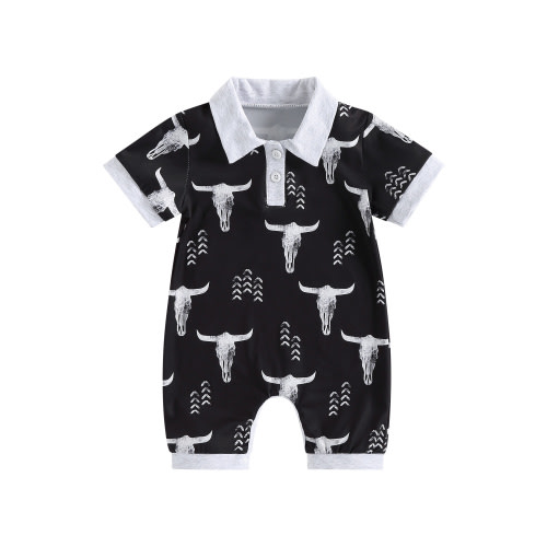Newborn Baby Boy Western Outfits Tractors Horse Cow Print Cowboy Polo Romper Shorts Jumpsuit Summer One Piece Farm Clothes