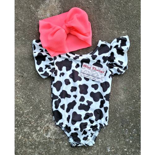 Western Infant Baby Girls Outfit, Coming Home Cow Print Cowgirl Bodysuit, Coral Rodeo Romper Set, Newborn Baby Playsuit, Infant Western Boho