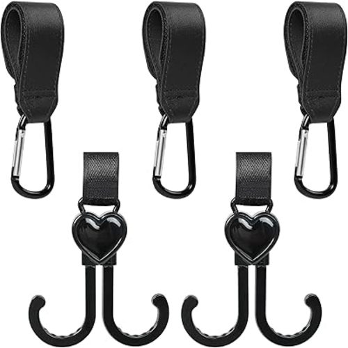 5 Pack Stroller Hooks for Hanging Bags and Shopping, (3+2) Stroller Hooks for Bags, Adjustable Hook, Multipurpose Organizer Hook Clip