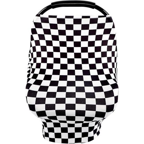 TANOFAR Car Seat Cover for Baby, Multi-Use Cover Carseat Canopy, High Stretchy & Breathable Infant Carseat Cover, Shower Gifts for Unisex Boys and Girls (Black Checkered)