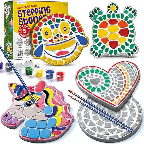 Stepping Stones Painting Kit for Kids - Outdoor Crafts - Paint 5 Garden Stone - Unicorn Craft Kits for Boys, Girls Ages 6-12 - Gifts for Boy, Girl Age 6, 7, 8, 9, 10 + Year Old - Summer Gift