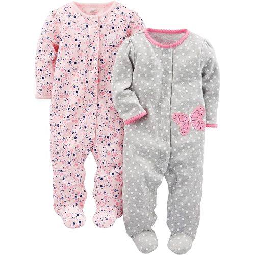 Simple Joys by Carter's Baby Girls' 2-Pack Cotton Snap Footed Sleep and Play