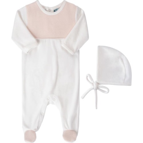 Baby Chevron Footie & Bonnet Set, Ivory/ Blush