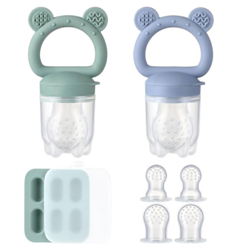 2 Pack Silicone Baby Fruit Feeder with Mini Freezer Tray