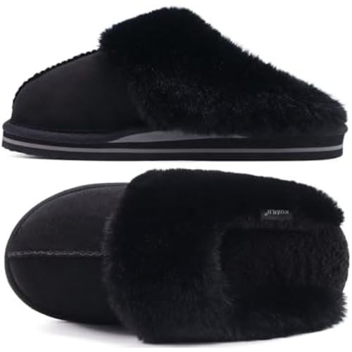 KuaiLu Womens Cozy Memory Foam Slippers Ladies Fuzzy Faux Fur Lined Warm Arch Support House Shoes Slip on Comfy Winter Scuff Indoor Outdoor Rubber Hard Sole