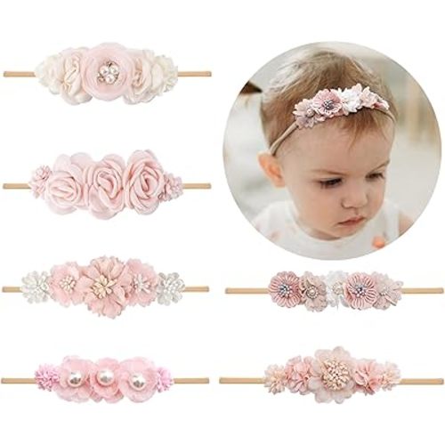 Baby Girls Headbands Flower Headband 6 Pcs Nylon Elastic Headbands Newborn Hair Bows Hair Accessories for Infant Toddlers Kids