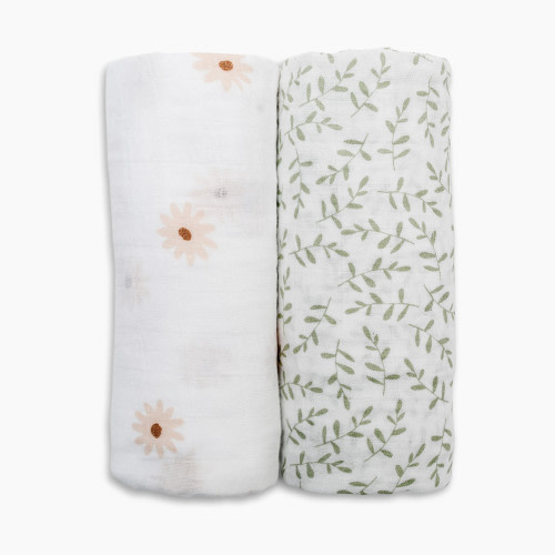Lulujo Muslin Swaddles (2 Pack) - Daisy/Greenery, 2