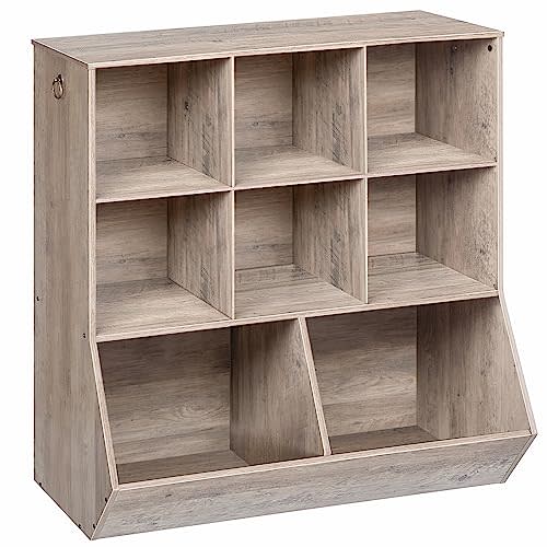 HOOBRO Kids Bookshelf, Toy Storage Cabinet, Kids Toy Organizer, 8 Cubicles, Bookcase Footboard, Bookshelf for Kids, for Playroom, Bedroom, Nursery, School, Greige BG35CW01G1