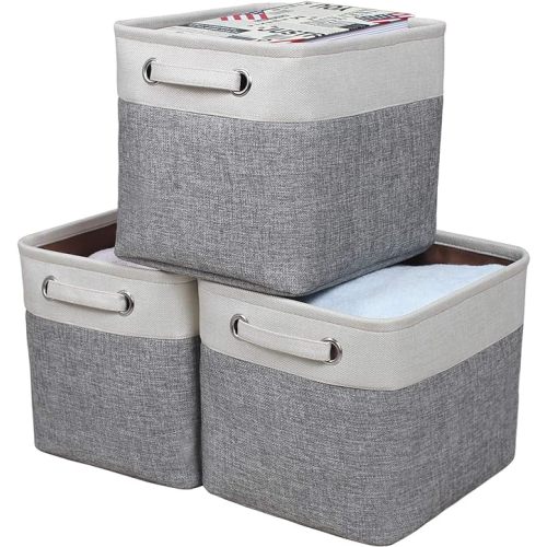 Kntiwiwo Foldable Storage Bin Collapsible Basket 12" x 10" x 9.5" Cube Storage Organizer Bins with Dual Carry Handles for Home Closet Shelves Drawers Organizer, Set of 3, Grey