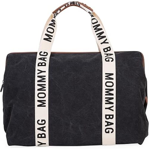 Childhome Signature Mommy Bag, Sporty Diaper Bag, Water Repellant Tote Bag, Large Diaper Bag, Baby Essentials Travel Bag, Hospital Bags for Labor and Delivery (Black)