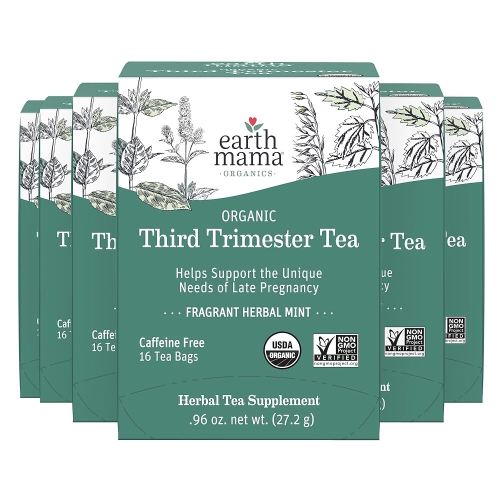 Earth Mama Organic Third Trimester Tea Bags | 100% USDA Organic Herbal Tea for Late Pregnancy Comfort + Childbirth Preparation, 16 Teabags Per Box (6-Pack)