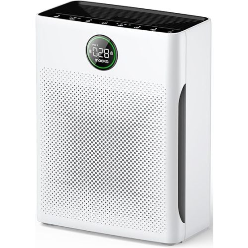 Air Purifiers for Home Large Room up to 2200sq.ft, MOOKA Air purifier for Home Pets with Washable Filter, PM 2.5 Display Air Quality Sensor Air Cleaner for Bedroom, Dorm room, Pets, Office PR1 (White)