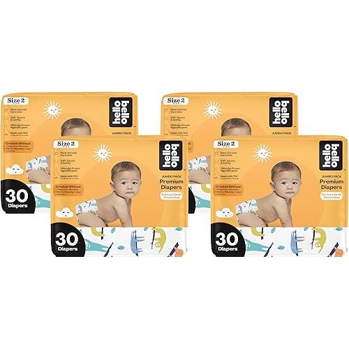 Hello Bello Premium Baby Diapers Size 2 I 30 Count of Disposable, Extra-Absorbent, Hypoallergenic Diapers with Snug and Comfort Fit I Sleepy Sloth (Pack of 4)