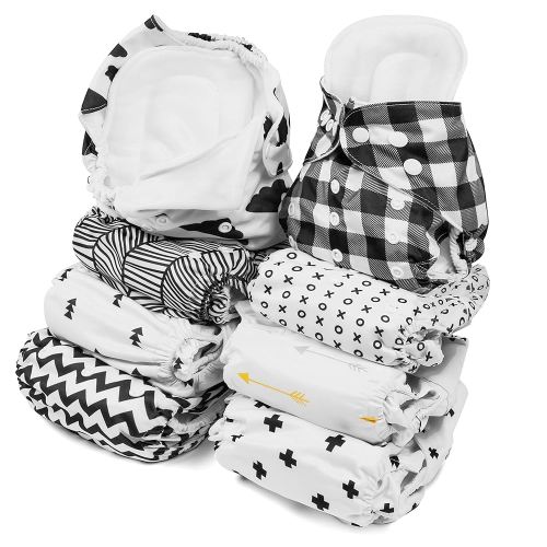 BaeBae Goods Cloth Diapers (Black Clouds) - Reusable, Newborn, Unisex, 16 Count