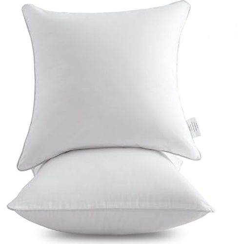Leeden 18 x 18 Pillow Inserts (Set of 2) - Throw Pillow Inserts with 100% Cotton Cover - 18 Inch Square Interior Sofa Pillow Inserts - Decorative Pillow Insert Pair - White Couch Pillow