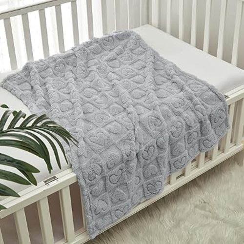 CREVENT 30"X40" Cozy Soft Warm Sherpa Baby Blanket for Girls Boys, Newborn Essentials for Infant, Baby Shower Receiving Gift - Grey Heart