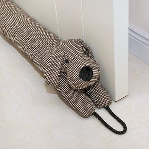 Marwood Under Door Draft Stopper Decorative Wind Stopper 30 inch for Door & Window, Weighted Animal Air Draft Stopper Snake Noise Blocker for Bottom of Door with Hanging Loops -Brown Dog