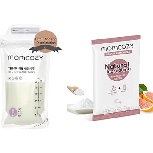 Momcozy Breastmilk Storing Bags & Momcozy Natural Breast Pump Wipes
