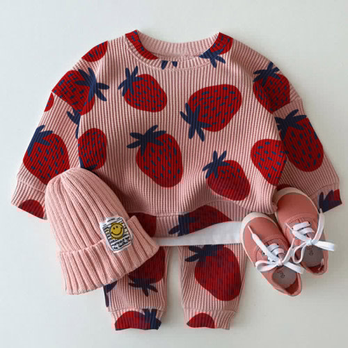 Baby Strawberry Waffle Sweatshirt 2-piece Set