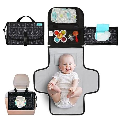 Kopi Baby Portable Diaper Changing Pad - Baby Diaper Changer Travel Bag with Wipes Pocket, Smart Design Portable Changing Mat, Infant Travel Station Kit, Gift for Newborn - Black Arrows, Classic