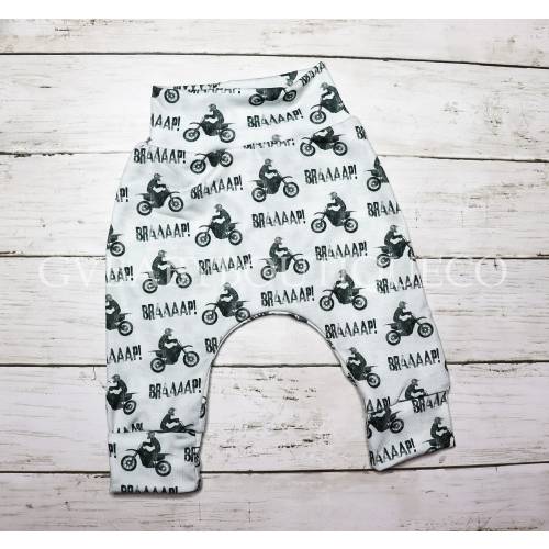 Light Gray Dirt Bike Harem pants, Unisex Brraap Motocross Handmade Harem Comfy Pants, baby toddler Boy or baby Girl Moto knit comfy pants