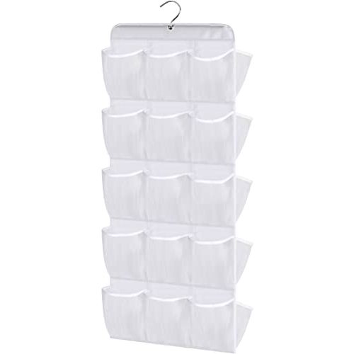 MISSLO 30 Pockets Dual Sided Hanging Baby Shoe Organizer for Closet with Rotating Hanger Hanging Shoe Shelves, White
