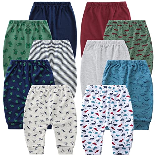 Hakochia Soft and Comfy 100% Cotton Baby Pants for Baby Boys and Girls with Ample Diaper Room 0-12 Months