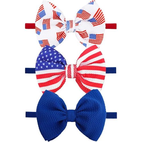 YanJie 4th of July Bows for Baby Girls Bows 0-6 Months Fourth of July Headband Hair Accessories Red Hair Bow Flage Toddler Patriotic Headband