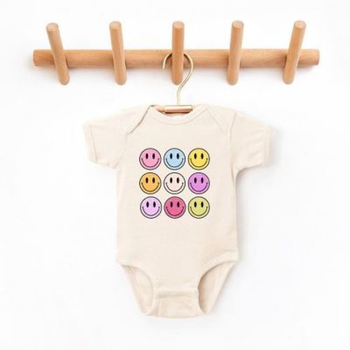 The Juniper Shop Colorful Smiley Face Distressed Baby Bodysuit - 6 Month - Natural