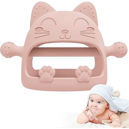Baby Teether Toys,Silicone Teething Toys for Babies 0-6 Months,Never Drop Baby Chew Toys for Teething Relief, Teething Pacifiers,Baby Toys 0-6 Months,Ideal Gifts for Baby Shower(Cartoon Cat)