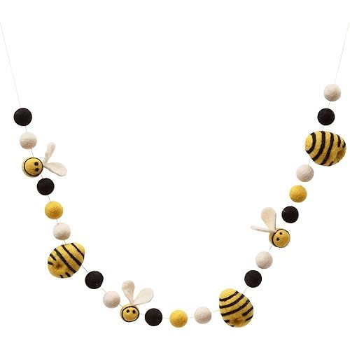 Glaciart One Felt Bees & Felt Beehives Garland - Hanging Banner Decoration for Baby Nursery, Kids Room, Classroom - Woodland Forest-Themed Décor - Summer,Christmas,Easter & Spring - Home Décor - 67In