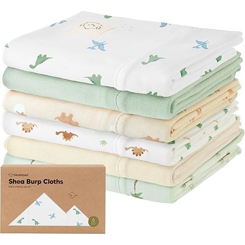 Organic Burp Cloths Baby Boy, Girl - 6-Pack Large Cotton Burping Cloths for Babies, Spit Up Rags, Super Absorbent, Ultra Soft Newborn Cloth Rag, Gender Neutral, Machine Washable, Durable (Roarsome)