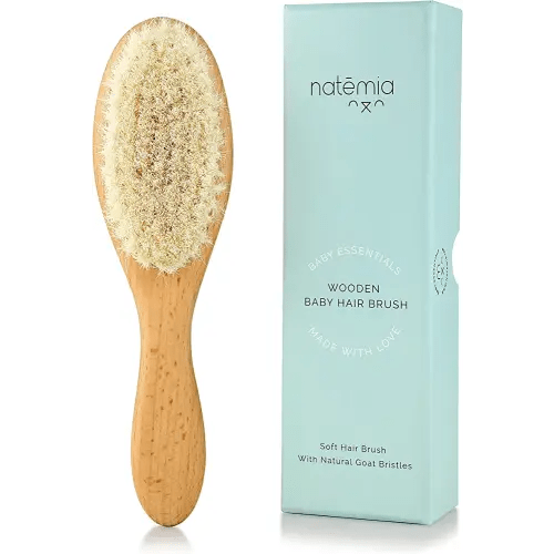 Natemia Baby Hair Brush, Soft Bristle Hair Brush Baby, Baby Registry Gift, Soft Baby Brush, Toddler Hair Brush for Boys and Girls, Newborn Baby Essentials, Baby Brush for Hair, Wooden Baby Brush