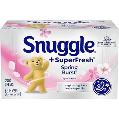 Snuggle SuperFresh Fabric Softener Dryer Sheets, 200 Count, Spring Burst, Long-Lasting Fresh & Clean Scent, Helps Eliminate Odor, Softens Fabric, Reduces Static & Fights Wrinkles, HE Safe