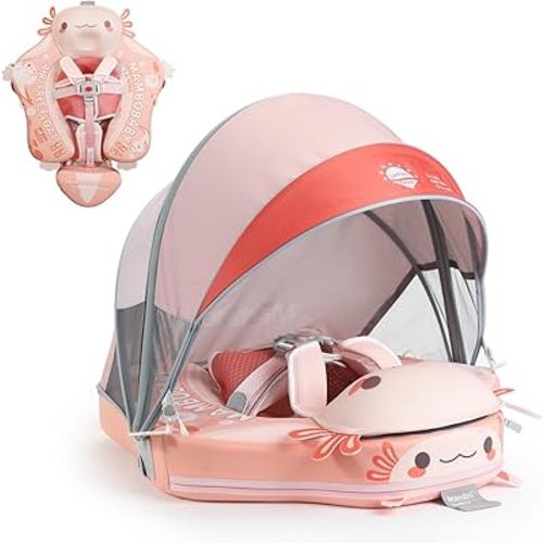 Mambobaby Float Deluxe Baby Pool Float: Safe & Comfortable Swim Trainer for Infants & Toddlers, Non-Inflatable Design, UV Protection Canopy, Fun Water Experience for Ages 3-24 Months