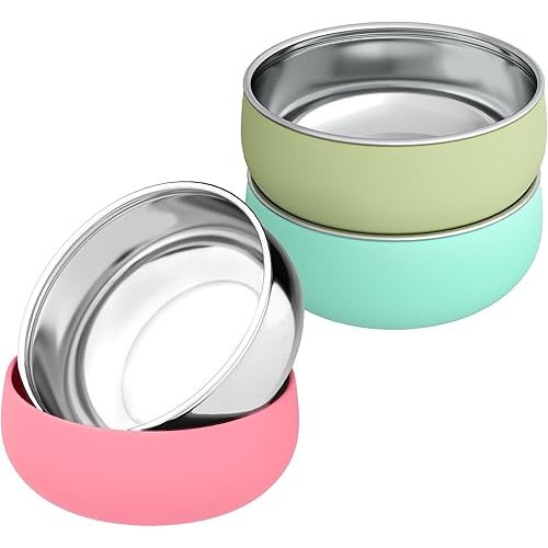 Stainless Steel and Silicone Baby Bowls 3 Packs 4.3” Kids Feeding,Non-Toxic&Lead-Free&Mess Free Toddler Bowl Set,Dishwasher Safe&Extra Strong Base&Fit Highchar Size,pink mint green light green