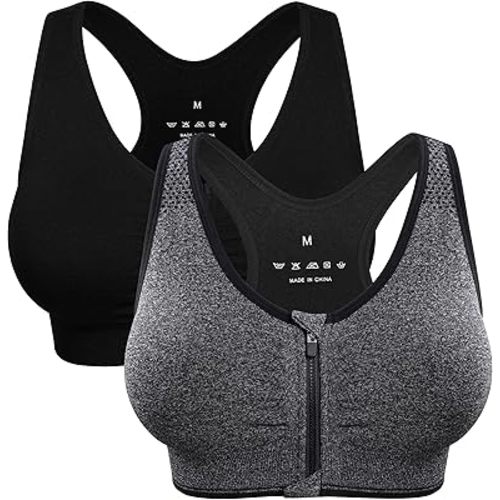 Women's Zip Front Sports Bra Wireless Post-Surgery Bra Active Yoga Sports Bras