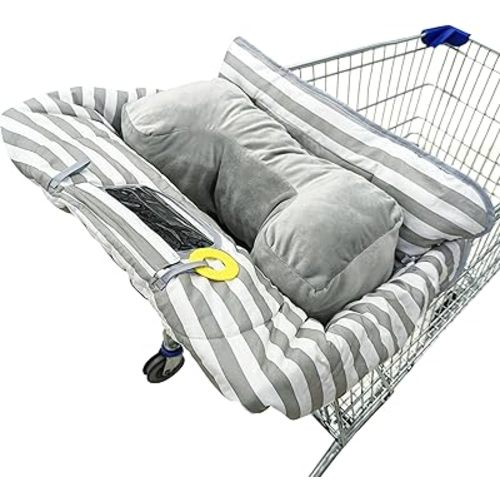 Suessie Shopping Cart Cover and High Chair Cover with Bolster Support Pillow, Gray and White Stripe with Cushion