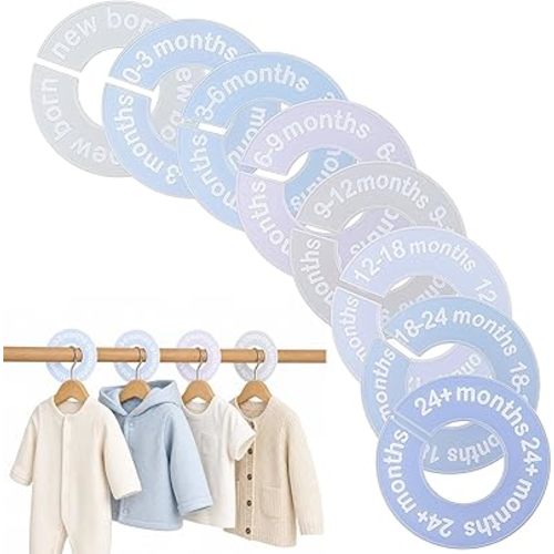 8 Pcs Round Baby Closet Dividers, Baby Clothes Organizer for 0-24 Months Clothes, Double-Sided Plastic Baby Clothes Organizer Dividers, Clothing Hanger Dividers by Months for Nursery Closet Organizer