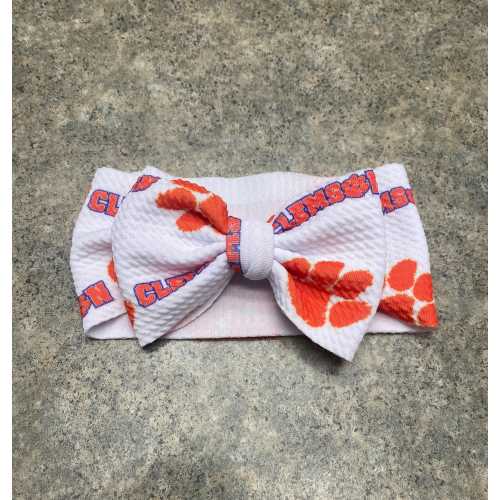 Clemson Bow MINI Headwrap for baby, football, white orange