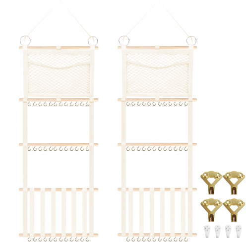ZUEXT Headband Holder 52x17 inch, 2 Pack Hair Bow Organizer for Baby Girls, Beige Wall Hanging Headband Organizers w/Storage Net, Hair Accessories Storage Hanger for Toddler Kids Nursery Room Decor