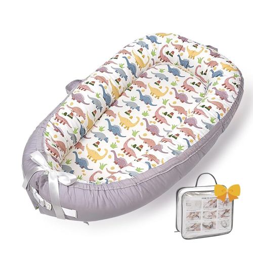 Baby Lounger-Breathable and Soft Organic 100% Cotton Baby Lounger, Portable Infant Lounger with Removable Lounger Cover, Baby Nest Lounger for Newborn 0-24 Months-Classic Dinosaur