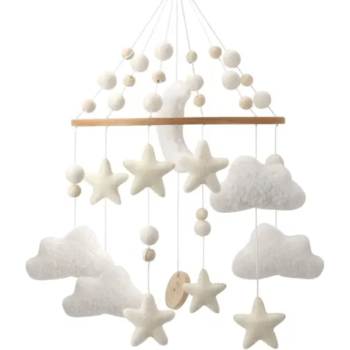 Cloud Mobile for Crib - A Handmade Gender Neutral Cloud Crib Mobile with Moon and Stars