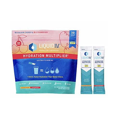 Liquid I.V. Hydration Multiplier, 30 Individual Serving Stick Packs in Resealable Pouch Flavor : Golden Cherry & Strawberry (1)