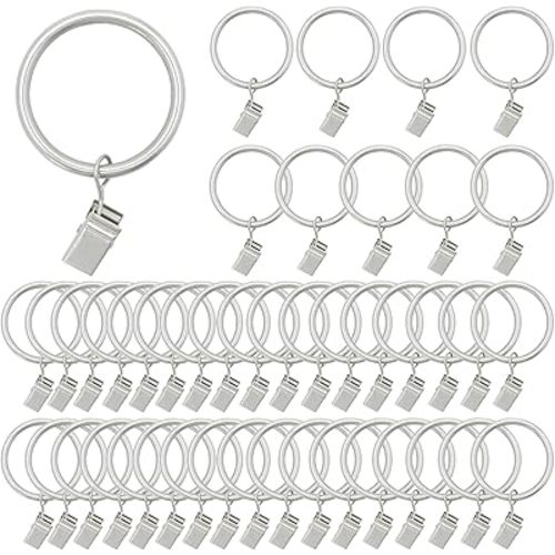 44 Pack Metal Curtain Rings with Clips, Drapery Clips with Rings, Curtain Hangers Clips, Drapes Rings 1.5 inch Interior Diameter,Matte Silver