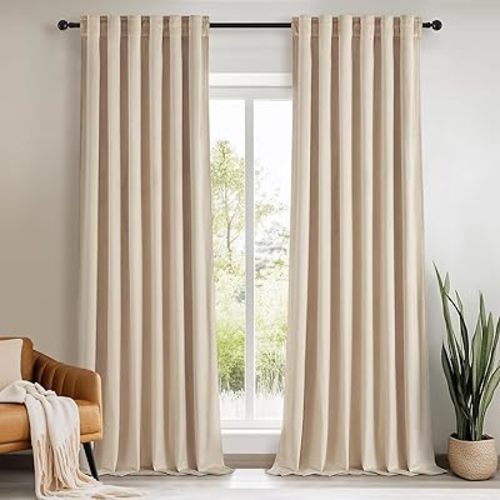 Topfinel Cream Velvet Curtains for Bedroom 96 Inches Length 2 Panels Modern Boho Rod Pocket Blackout Window Treatments Curtains 96 Inches Long for Living Dinning Room Nursery Sliding Door,52x96,Beige