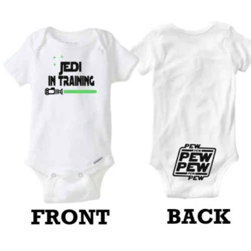 Star Wars Jedi in Training on front & Back on the Butt Say's PEW PEW PEW, Funny infant Baby Snap Closure One Piece