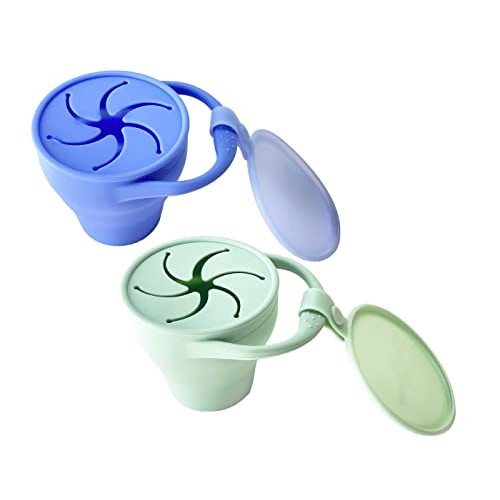 otterlove Collapsable Silicone Snack Container with Attachable Lid | 100% Pure LFGB Platinum Silicone with No Fillers | Snack Cup (2 Pack - Sage & Very Peri)