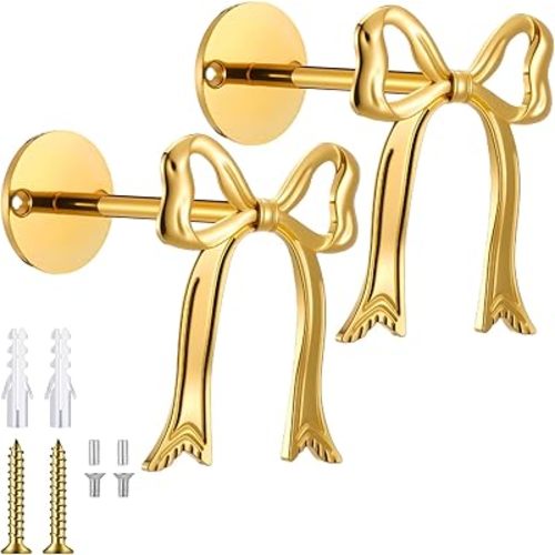 Blulu 2 Pcs Metal Bow Curtain Holdbacks Wall Mounted Bow Curtain Hold Backs Curtains Elegant Gold Holders for Living Room Bedroom Office Home